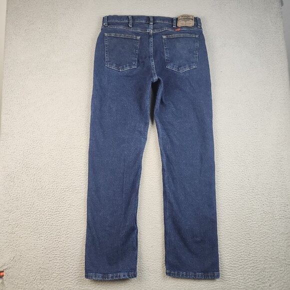 Wrangler Jeans Mens 34x32 Blue Slim Fit Straight Leg Dark Wash Cowboy Workwear - Picture 2 of 12